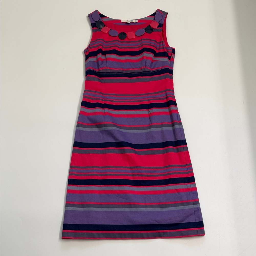 Boden Stripped Dress US 4 Pink Purple Statement Neckline Preppy Chic